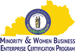 Minority & Women Business Enterprise Certification Program logo - Yellow Kentucky state shape with the state seal over it